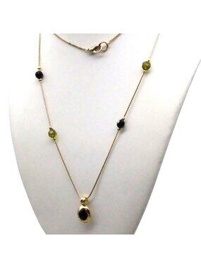 Vintage Crystal Satellite Pendant Necklace, Black and Green Crystal Beads